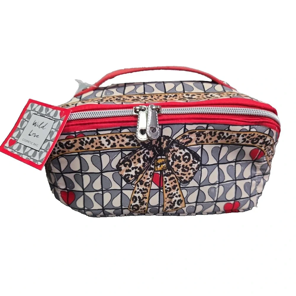 NWT Brighton Wild Love Cosmetic Bag Travel Bag Hearts Leopard w/ bonus pouch $78